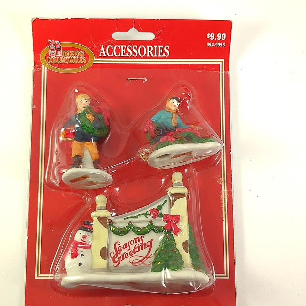 Vintage Dickens Collectables Seasons Greetings plus Two Figures Never Used